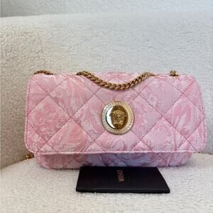 Versace Pink Quilted Shoulder Bag with Gold Chain